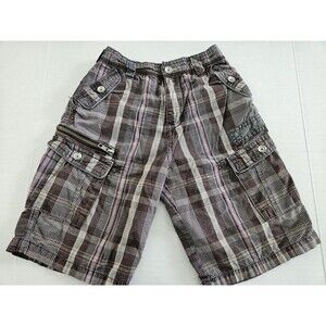 Guess Premium Boys Plaid Cargo Shorts Size 7 Adjustable Waist 100% Cotton